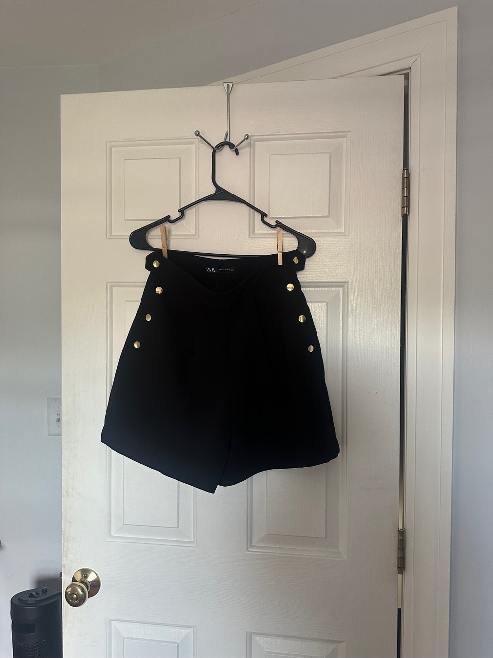 Zara Black High-Rise Shorts with Gold Button Accents